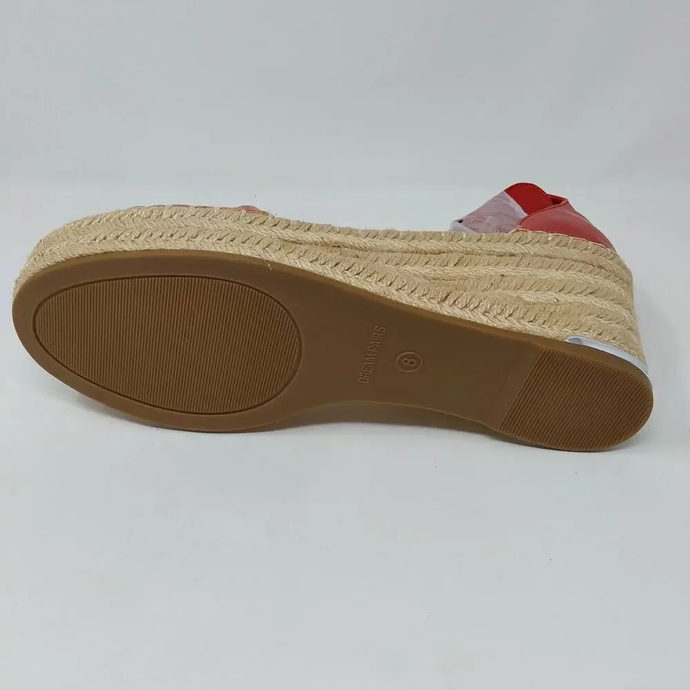 Dream Pairs Red Espadrille Wedge Sandals Ankle Strap Women's US 8 New